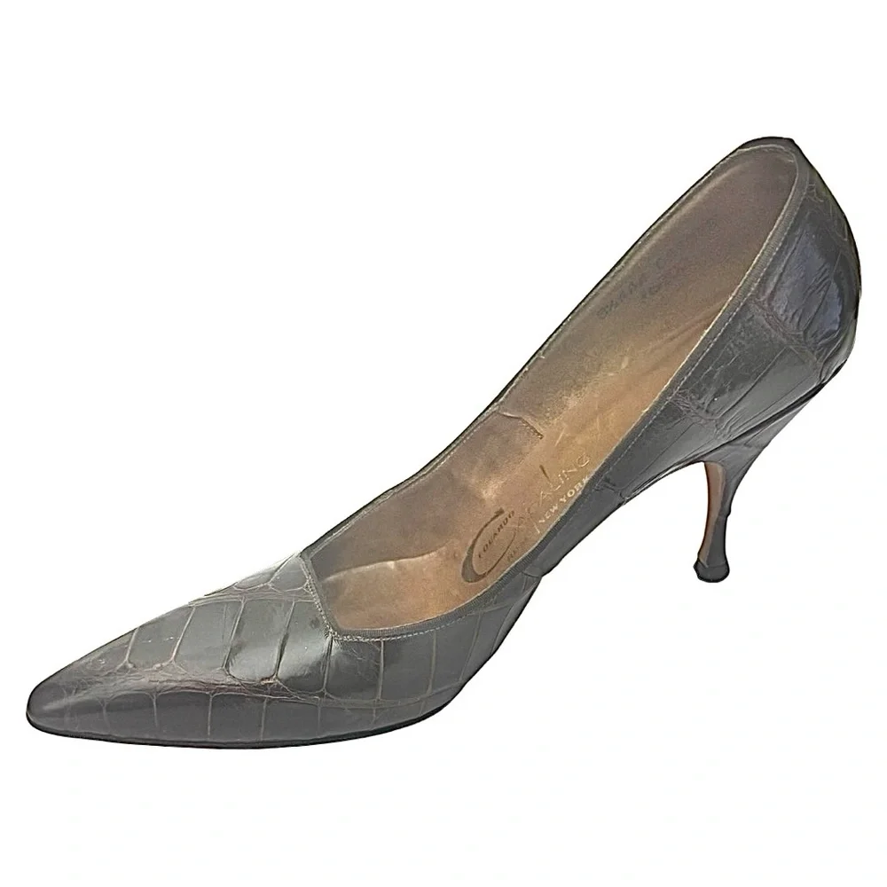 Eduardo Capalino Vintage Alligator Leather Pumps Brown Heels Womens 8.5 AAA